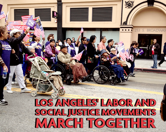 People marching in parade for Labor Day