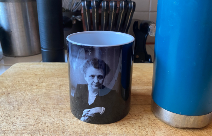 Drinking mug with photo of Frances Perkins