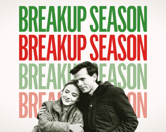 Film poster with man and woman couple half embracing