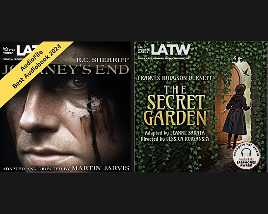 A poster with a mans face with black streaks under his left eye and a poster with a little girl in a ivy covered doorway peering into a Secret Garden
