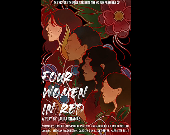 four Indigenous women's profiles on Show poster for play, Four Women in Red