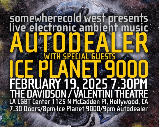 Show poster for Autodealer and Ice Planet 9000 with planets in the background