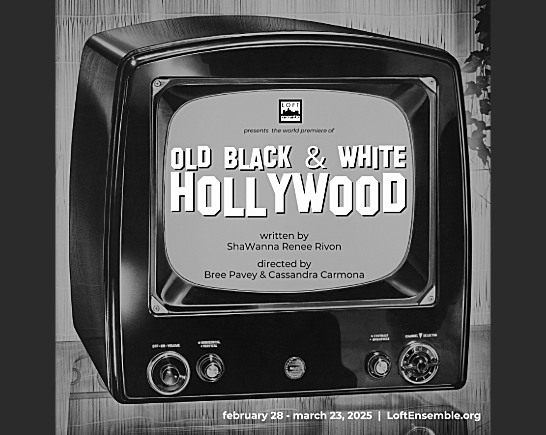 Old black and white television promoting a play Old Black & White Hollywood by Shawanna Renee Rivon
