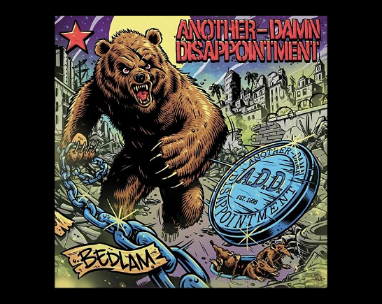 Fierce Cartoon grizzly bear on cover of album for punk band Another Damn Disappointment (ADD)