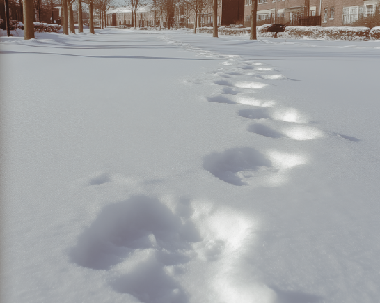 lone footsteps in the snow