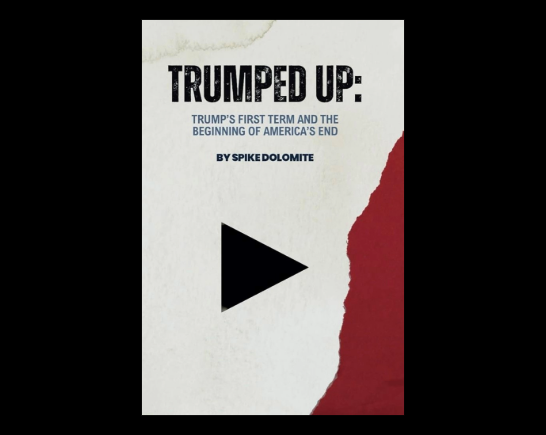 Book cover of "TRUMPED UP" with arrow pointing left