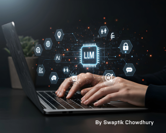 two hands type on a laptop using LLM technology