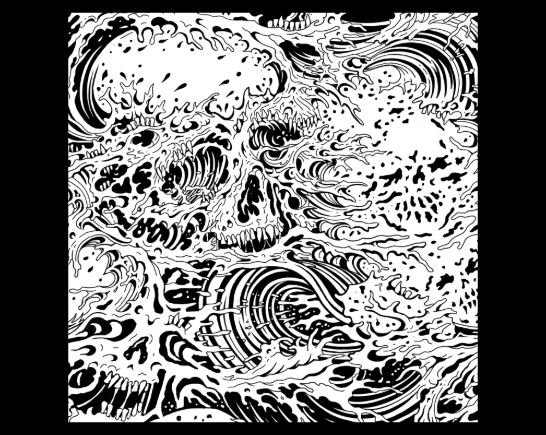 Black and White psychedelic drawing. Cover art for single "the flood" by SUNBNDR