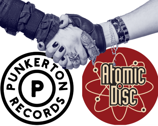 Handshake with logos for Punkerton Records and Atomic Disc