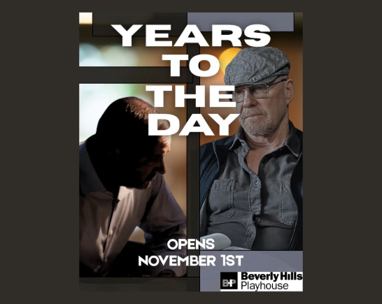 A man with a grey circle beard wears a grey cap, grey shirt and black jacket looks pensive. to his right, in a separate frame, a lean, balding man is lit with dark shadows as he leans forward on one arm, head tilted slightly