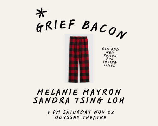 a pair of red and black plaid flannel pajama bottoms with the words *Grief Bacon above them