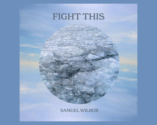 A blue and grey winter sky with a giant planet of ice in the center with the words FIGHT THIS above