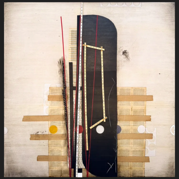 Emilio Lobato - Grasping at Straws - Collage + Oil on panel - 60 1/2 x 60 inches
Copyright by the artist - used with permission of Nüart Gallery 