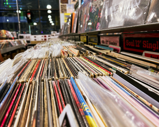 Record Store, bins of vinyl albums
