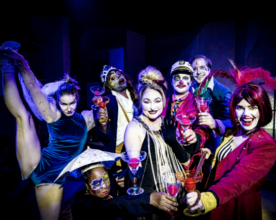 Cast of The Great Clown Bank Show pose for group photo