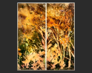 Abstract painting in golden and brown strokes