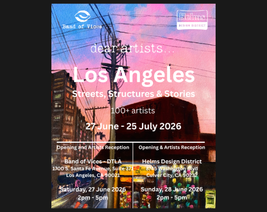 poster for art exhibition dear artists with a painting of Santee Alley by Kaye Freeman
