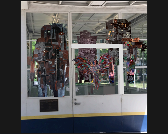 Rendering of Gentle Giants in Adams Square Mini Park Gas Station by Raphaele Cohen-Bacry