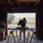 Artist William T Carson in his Montana Studio Working with coal, mica, and water.