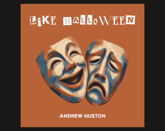 Comedy tragedy masks over dark orange background