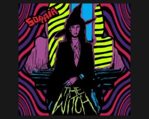 psychedelic image of a woman with dark hair wearing a witches hat